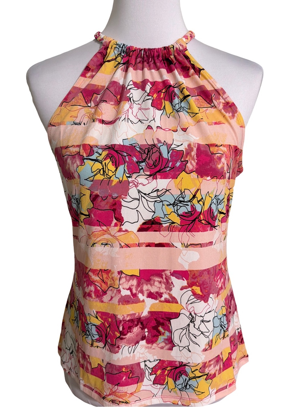 White House Black Market Pink Yellow Floral Halter Top